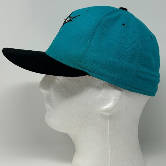Vintage 90s Florida Marlins Hat Baseball Cap Fitted 7 1/8 Green New Era USA Made - Picture 10 of 14